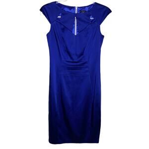 Jax Womens 4 Royal Blue Cutout‎ Dress Cap Sleeves Lined Cocktail Party Holiday